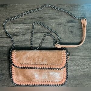 NWOT Chicos Brown Polyurethane Purse W Black Tassel Rimmed Crossbody Purse